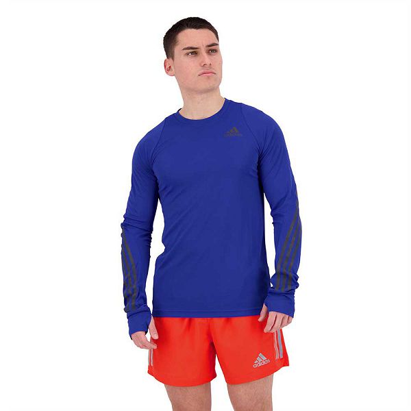 Adidas Run Icon Full Reflective 3 Stripes Long Sleeve Miesten T Paidat Sininen | JHOS-06751